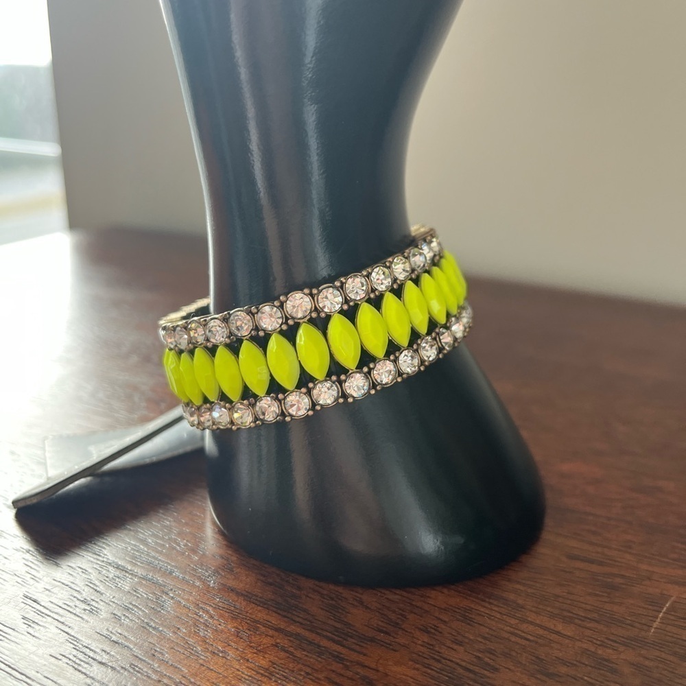 JCREW NWT rhinestone brass neon yellow stretch bracelet prom - Picture 6 of 14
